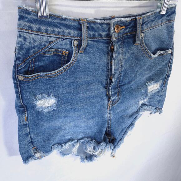 We The Free Shorts Womens 27 Curvy Blue Cut Off Button Fly Distressed Denim - Picture 2 of 9